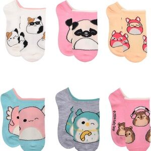 Squishmallows 6 Pair Ankle No Show Socks Set - Shoe Size 10-4